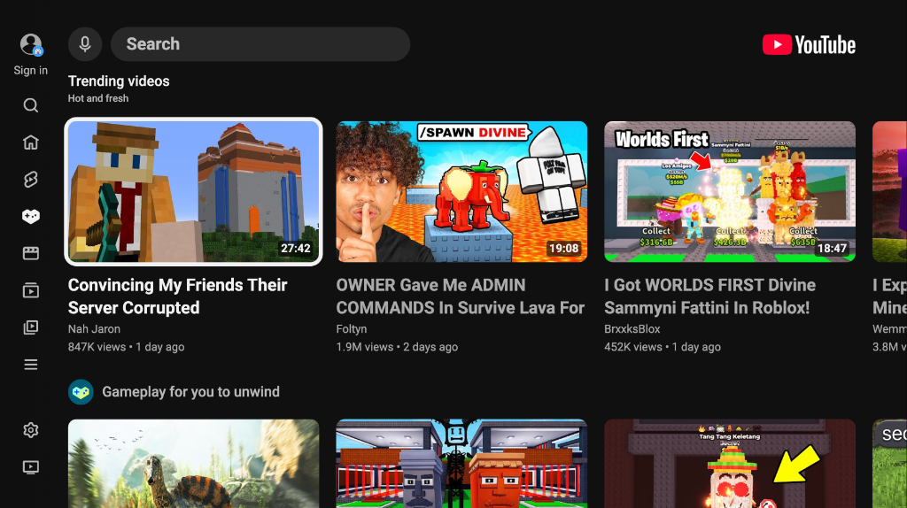 YouTube TV interface